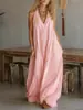 2026 Amazon Transfronterizo Europeo y Americano Ropa Nueva para Mujer Casual Sin Mangas Holgada con Bolsillos Algodón y Lino Vestido Largo