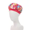Gorro de dormir de satén con estampado de seda para niños, alta elasticidad, gorro redondo de ala ancha, protección para el cabello a prueba de viento, gorro de secado