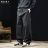 100% Algodão Estilo Old Money Minimalista Calças Casuais Masculinas Outono Inverno Cinza de Alta Qualidade Retas Largas Tamanho Plus Calças Longas
