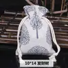 Bolsa de lino con cordón impresa en chino para guardar joyas, bolsa vacía de embalaje, impresión directa de logo de fábrica, en stock 10*14