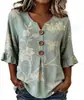 Nuevo Top de Verano para Mujer Estilo Europeo y Americano, Cuello en V, Estampado Floral de Manga Media, Moda Transfronteriza Casual de Moda
