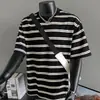 Camiseta de Manga Corta a Rayas de Color Contrastante para Hombre Verano Retro Americano Pesado Casual Rayas Tendencia Marca Tendencia Camiseta de Media Manga t