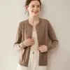 Cárdigan de Cachemira de Hilo Fino para Mujer Suéter de Cuello Redondo Ropa Exterior Nueva de Otoño e Invierno Suéter de Punto Versátil Color Sólido Base Simple