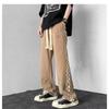 Calça Casual Masculina Primavera e Outono Marca Tendência Solta Reta High Street ins Estilo Coreano Tendência Ruffian Bonito Costura Perna Larga Calças