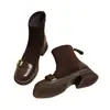 Nova coleção outono/inverno 2026: botas de tornozelo femininas com forro de fleece, botas Martin retrô versáteis de salto grosso, estilosas e confortáveis para o trabalho e uso casual