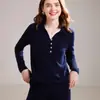 Gola Simples Cor Lisa Quatro Botões Feminino Elegante Tricô Emagrecedor Roupas de Trabalho 100% Caxemira Pura Novo Suéter Tricô