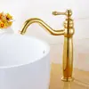 Torneira de cobre puro banhada a ouro antigo estilo europeu toda em cobre quente e frio de alavanca única furo único rotativa para lavatório