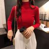 Punto otoño nuevo negro todo-fósforo cuello redondo color sólido suéter camisa base delgado manga larga suéter de mujer 2020
