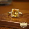 Nuevo Anillo de Cristal Amarillo Natural Estilo Europeo y Americano Incrustado con Plata de Ley S925, Anillo de Cristal para Mujer de Piedra Preciosa de Color de Lujo Ligero de Gama Alta