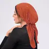 Pañuelo para la cabeza con lentejuelas de venta caliente transfronterizo europeo y americano, Gorro para quimioterapia, Pañuelo para la cabeza de color sólido curvo, Pañuelo para la cabeza multicolor con dos colas largas