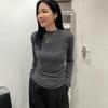 Camiseta Básica de Manga Larga para Mujer Otoño e Invierno, Mismo Estilo que la Jefa, Cuello Alto Medio, Tejido de Punto Acanalado, Ropa Interior Cálida Versátil