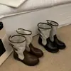 Botines de estilo coreano con retazos de lino, hebilla y tacón grueso para mujer 2026, botines de montar cortos, modernos y versátiles