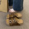 Moda Europea y Americana Estampado de Leopardo Zapatillas Gruesas Boken Zapatos de Mujer 2025 Nuevo Estilo Verano Vacaciones en la Playa Sandalias