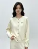 Cardigan Tricot Andy de Veludo Duas Cores Bordado de Letra Gola Redonda Manga Longa Feminino Emagrecedor Versátil Espesso