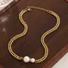 Moda Europea y Americana Venta Caliente Transfronteriza Perlas Grandes y Pequeñas Cadena Cubana Gruesa de Acero Inoxidable Collar Sencillo Joyería para Mujer Venta al por Mayor