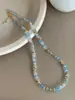 Colar Azul de Miçangas de Verão, Versátil para Camadas, Corrente de Clavícula Fresca e Sofisticada, Estilo Férias de Verão, Retrô e Versátil
