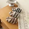 Pantuflas peludas para niños, diseño retro a rayas, forradas de felpa, estilo media pantufla, cálidas para otoño e invierno, pantuflas antideslizantes para interiores para niños y niñas