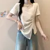 Blusa Feminina Elegante Jovem de Manga Curta, Gola Quadrada, Afinando, Bainha Irregular, Novo Estilo Verão 2026