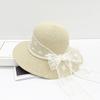 2025 Nuevo Sombrero de Paja Elegante con Lazo de Perlas para Primavera y Verano para Niños, Viajes, Espectáculo, Rostro Pequeño, Sombrero de Paja con Visera para el Sol