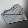 Pantalones de Seda de Hielo para Hombre Verano Delgados de Malla Pantalones de Aire Acondicionado Nueva Llegada Sueltos Casuales Talla Grande Color Sólido Pantalones con Cordón