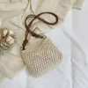 Bolsa de Palha Tecida Estilo Férias na Praia para Mulheres, Bolsa de Palha Casual para a Beira-Mar, Bolsa de Ombro Branca Moderna e Elegante, Bolsa Transversal Versátil