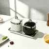 Nuevo juego de tarros de cerámica para condimentos para uso doméstico, juego de recipientes para sal y azúcar, utensilios de cocina con cucharas, al por mayor