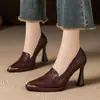 Zapatos de tacón alto estilo francés Chuyuji para personas menudas, con plataforma impermeable, tacón grueso, mocasines sin cordones y puntera metálica puntiaguda