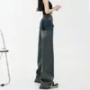 Jeans Retro Estilo Americano para Mujer Nuevo Otoño Versátil Viejos y Adelgazantes Talla Grande Pantalones de Pierna Recta de Moda Micro-pantalones Pierna Ancha