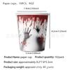 Huella de Mano de Sangre Suministros de Decoración para Fiesta de Halloween Plato de Papel Desechable Vaso de Papel Plato de Papel Servilleta Set de Vajilla para Fiesta
