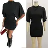 Vestido de mujer de cuello semi-alto con mangas murciélago, falda corta fruncida lateral que ciñe la cintura, moda europea y americana transfronteriza para mujer