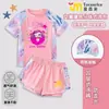 Adorable y lindo traje de baño de dos piezas para niñas, lindo traje de baño transpirable para la playa para niñas con mangas cortas en forma de corazón y shorts tipo bóxer