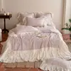 Conjunto de Colcha de Verão em Tencel Estilo Francês para Meninas, 60 Contagens, Conjunto de Quatro Peças, Classe A, Colcha Fina Lavável para Ar Condicionado, Colcha de Seda Gelada Refrescante para o Verão