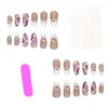 Item popular de comércio exterior: Conjunto de manicure com 24 peças com designs de margaridas frescas e laços fofos, unhas postiças francesas longas em formato amêndoa, atacado