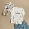 Camiseta lilás de gola redonda com estampa e manga curta para mulheres, top casual soltinho de algodão fino de floco de neve para o verão, camiseta simples para mulheres