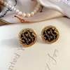 Novos Brincos de Pino Elegantes Simples Estilo Francês Retrô com Esmalte Gota de Óleo Pérola Prata 925 para Mulheres