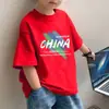 Nueva camiseta de manga corta de moda para niños Verano 2026, 100% algodón puro, para niños mayores