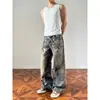 Nuevos jeans con ilusión de cadena en 3D en color negro y dorado, unisex, pantalones rectos de pierna ancha estilo americano de corte holgado