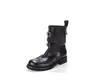 Botas de vaquero western de cuero genuino con hebilla retro británica y tacón grueso, botas de caballero combinadas para mujer, punta redonda, botas cortas adelgazantes para motocicleta