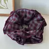 Scrunchie Xadrez Estilo Zhao Lusi com Toque de Luxo, Elástico de Cabelo com Borda Costurada de Quatro Camadas, Corda de Cabelo Vintage para Mulheres, Elástico de Cabelo
