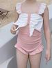 Traje de baño de una pieza azul y blanco con lazo para niñas, Traje de baño lindo de princesa con volantes para niños, Traje de baño para bebé para aguas termales