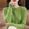Suéter de lã gola careca ready-to-wear de primeira linha feminino outono e inverno novo pulôver cor sólida manga longa solto versátil suéter de tricô base