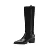 Botas Altas para Viajar Punta Fina Pequeña Tacón Grueso de 5.5cm Patchwork Botas Adelgazantes Temperamento Versátil Altas No por Encima de la Rodilla