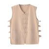 Chaleco de Lino de Seda de Hielo Delgado Estilo Japonés Vintage de Verano para Hombre Sin Mangas Casual Múltiples Bolsillos Chaleco Chaqueta de Algodón y Lino