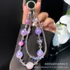 Corrente de Celular com Borboleta de Resina Colorida Ins Corrente Pendente com Contas Redondas Brilhantes Pingente com Contas de Cristal Feito à Mão Corda para Chaveiro