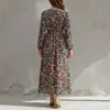 Vestido feminino de outono 2026, moda transfronteiriça europeia e americana, manga lanterna, acinturado, estampado, vestido de temperamento elegante