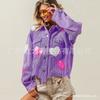 Chaqueta de solapa lavada popular de otoño e invierno de estación independiente transfronteriza europea y americana, chaqueta de mujer de uniforme de béisbol de pana con lentejuelas