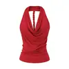 Venta al por mayor de Ropa para Mujer Transfronteriza Verano 2025 Nuevo Estilo Europeo y Americano Color Sólido Top Camiseta sin Espalda con Cuello Halter para Mujer