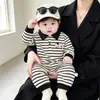 Ropa para niños, mameluco de algodón puro para bebé, conjunto lindo de dibujos animados, mameluco de manga larga para bebé, mameluco a rayas versátil