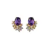 Aretes y collar de plata bañada en oro real de 18k con aguja de plata y circonita ovalada, accesorio de moda de alta gama de lujo ligero de nicho