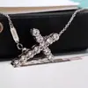 Colar Cruz de Diamante Moda Prata S925 Pingente Cruz de Diamante Sintético Colar Simples de Corrente para Clavícula Feminino